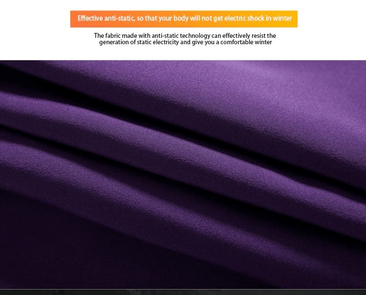 Purple anti-static fabric for women's hiking pants, designed to resist static electricity and provide a comfortable winter experience.